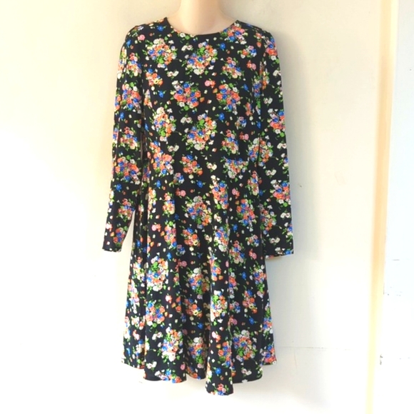 Boden Crew Neck Fit-and-Flare Dress Black, Wild Cluster - Picture 4 of 16